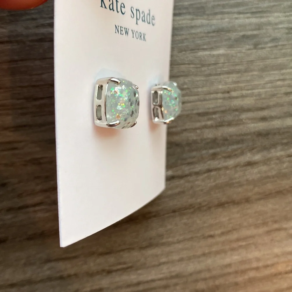 Kate Spade Glitter Stud Earrings in Silver Opal Glitter - Picture 4 of 5